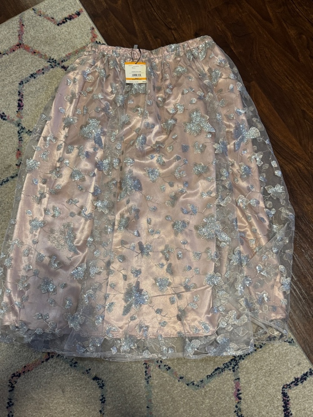 Women's Pink Floral Lace Overlay Skirt sz S